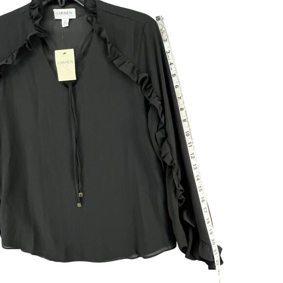 Carmen Marc Valvo Top Womens S Black Chiffon Ruffle Lightweight Coquette Blouse - Picture 9 of 16